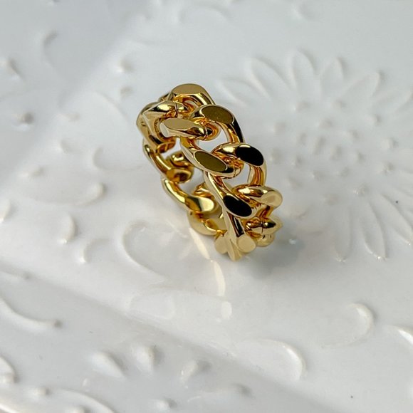 Gold Plated Cuban Chain Ring Gold Trendy Big Ring Size 7 - Picture 5 of 10